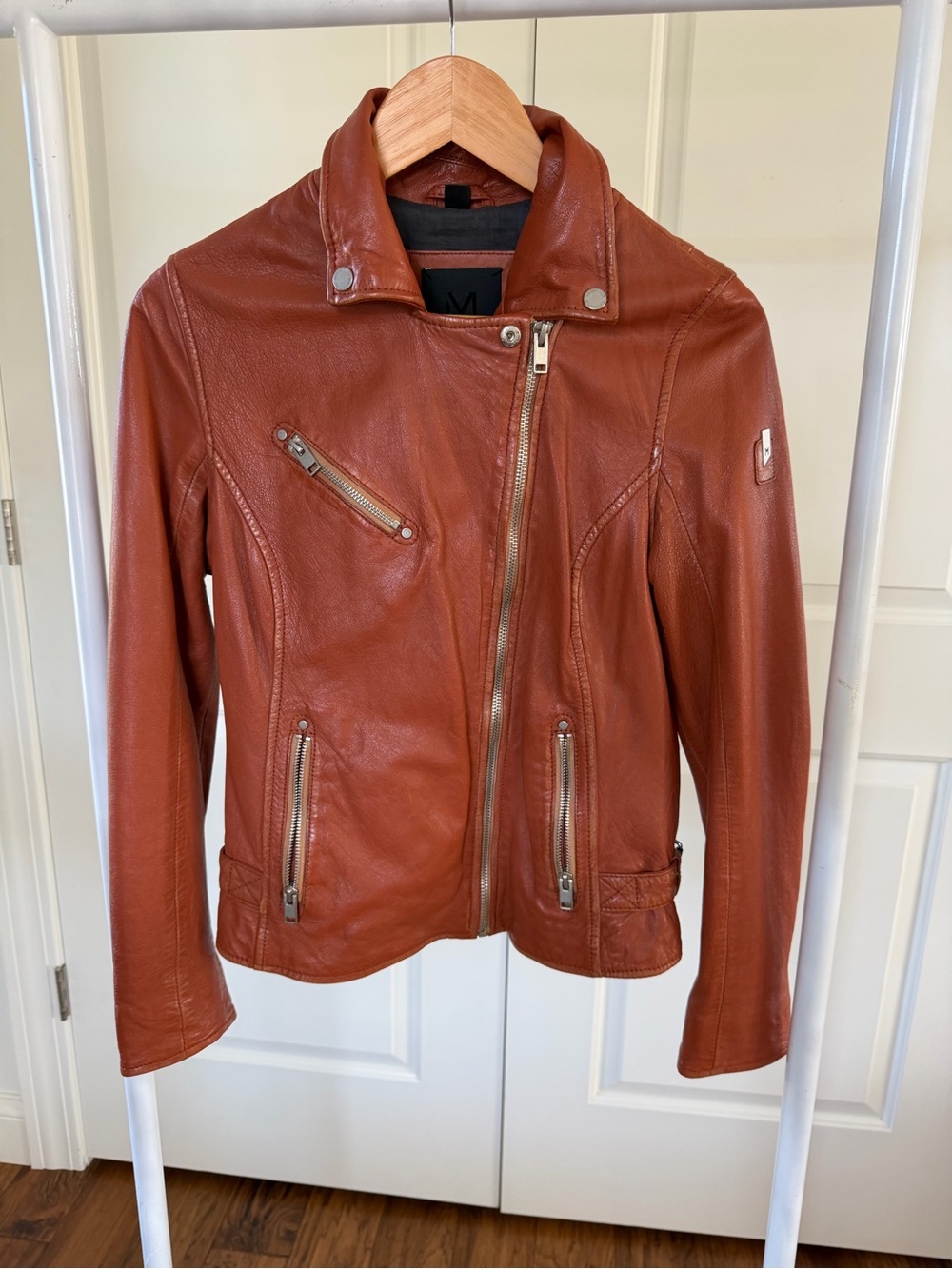 Mauritius Women's Leather Moto Jacket - Cognac